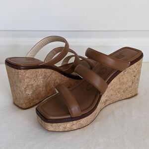 Jimmy Choo Athenia Sandal Strappy Slide Platform Wedge Open Toe Brown EU39 9 NIB